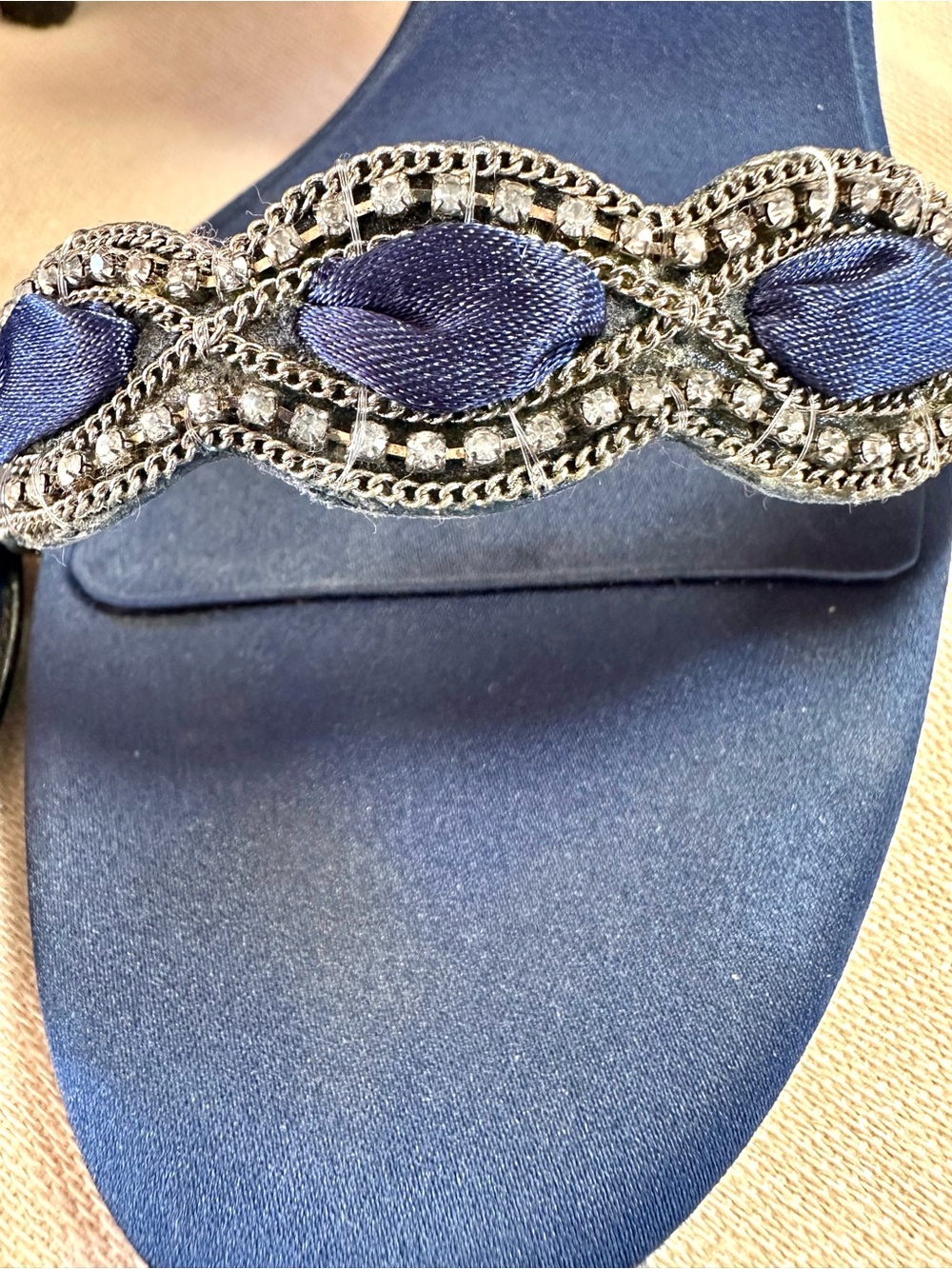 Nina Vasek Blue Satin Rhinestone Ankle Strap Heels Size 9 - Picture 5 of 9